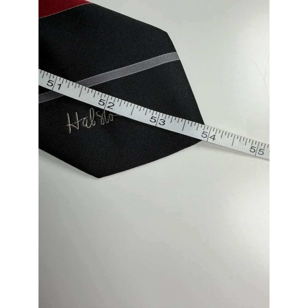 Halston Mens Necktie Black Red Grey Diagonal Stripe Silk Blend Designer Tie